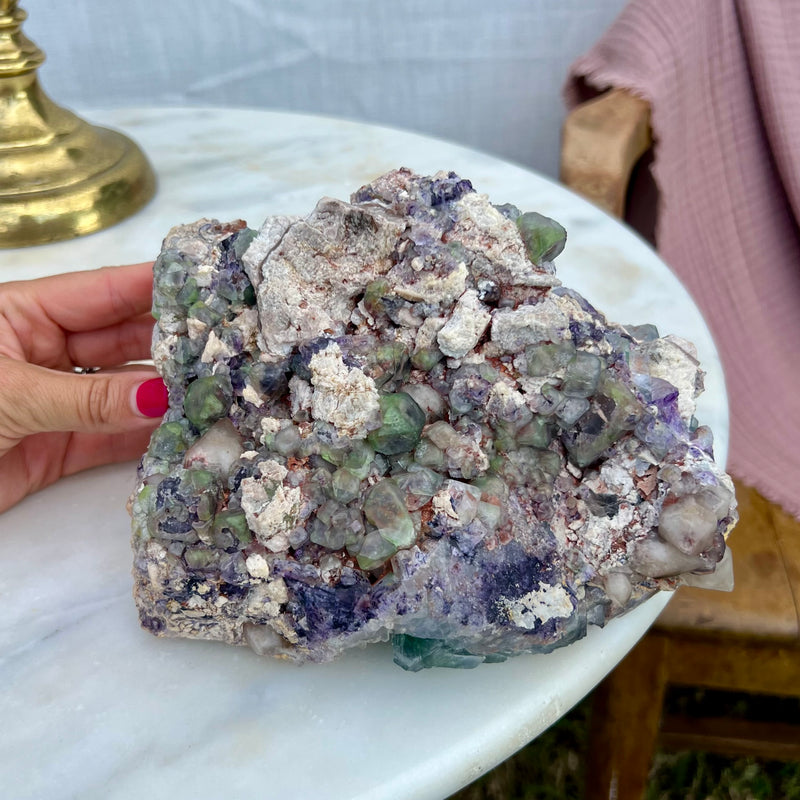Large Fluorite and Feldspar cluster from the Green Mountain Pocket