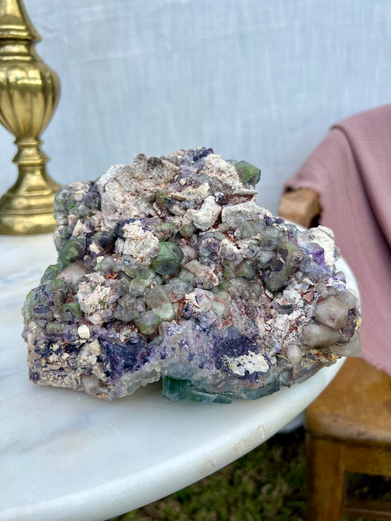 Large Fluorite and Feldspar cluster from the Green Mountain Pocket