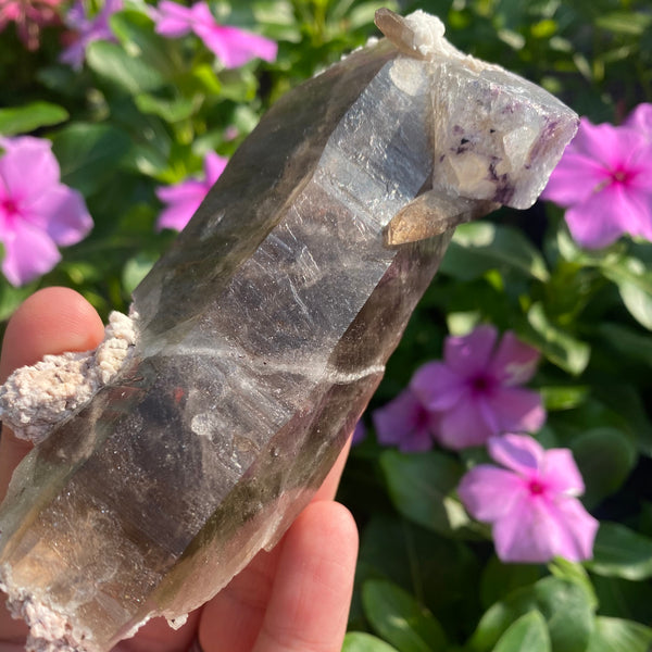 Fluorite cube on glittering smoky