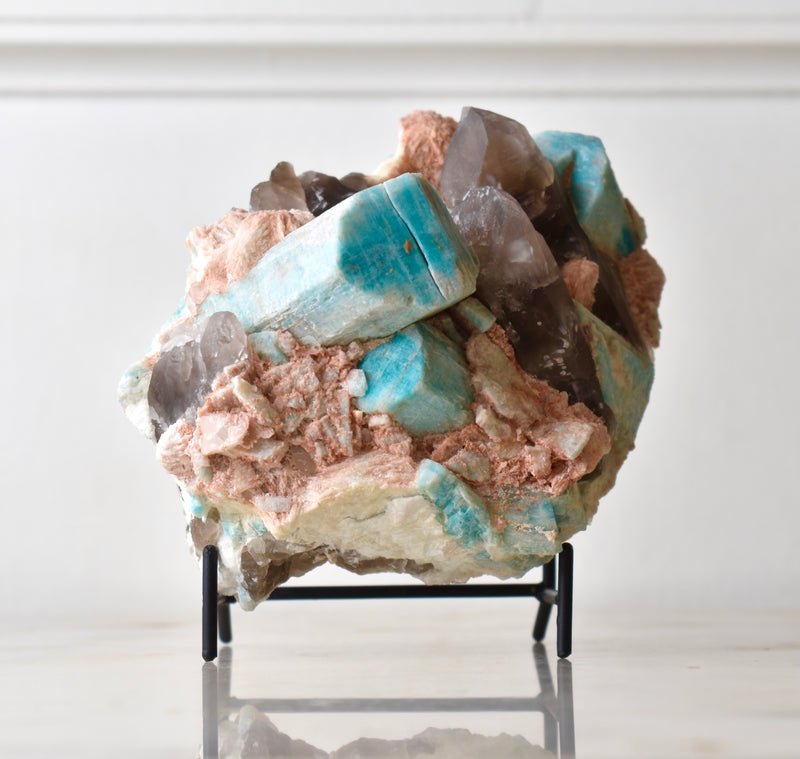 Large Amazonite and Smoky Quartz cluster